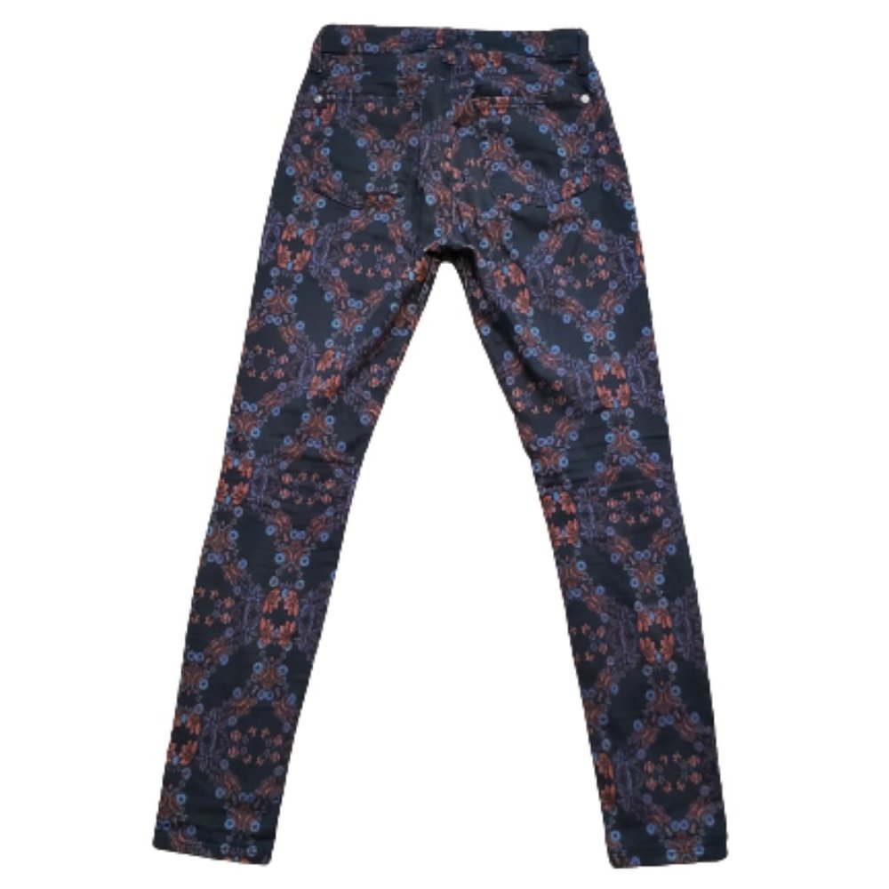 7 For All Mankind Floral Skinny Jeans Women's 25 Navy Blue Multi Designer Modern